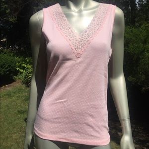 Ralph Lauren Pink V-Neck Lace Tank Top M NEW